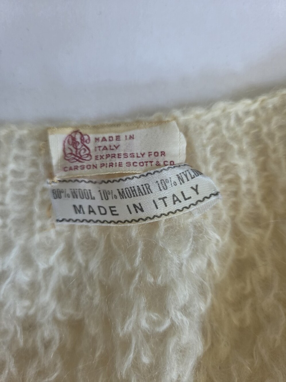 VTG Italien hand knit cream wool mohair shawl shrug wrap tie up classy 50s O/S - Picture 4 of 8